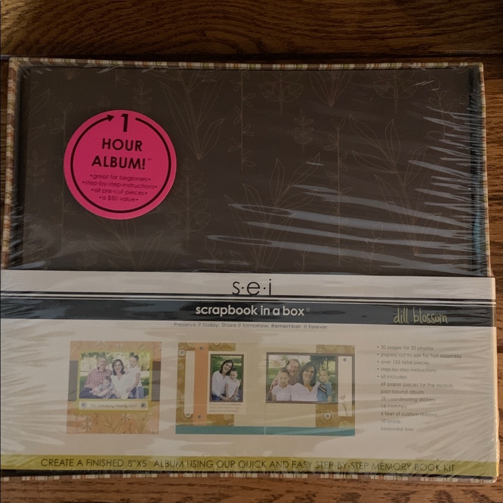 SEI Scrapbook in a Box “Dill Blossom” NEW sealed! 8x8 scrapbook to make 20 pages